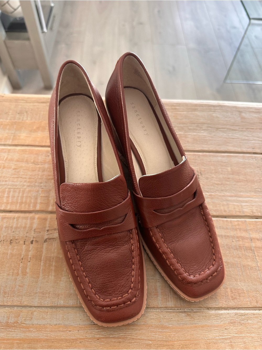 Wedge Leather Penny Loafers in Cognac